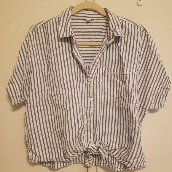 Beachlunchlounge Stripe linen cotton crop top tie - Picture 3 of 6